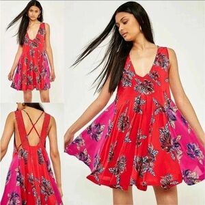 NWOT Free People mini swing dress floral block print